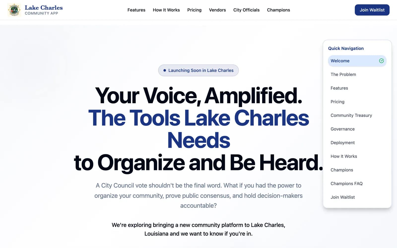 Lake Charles Community App website built by Get My Website Built